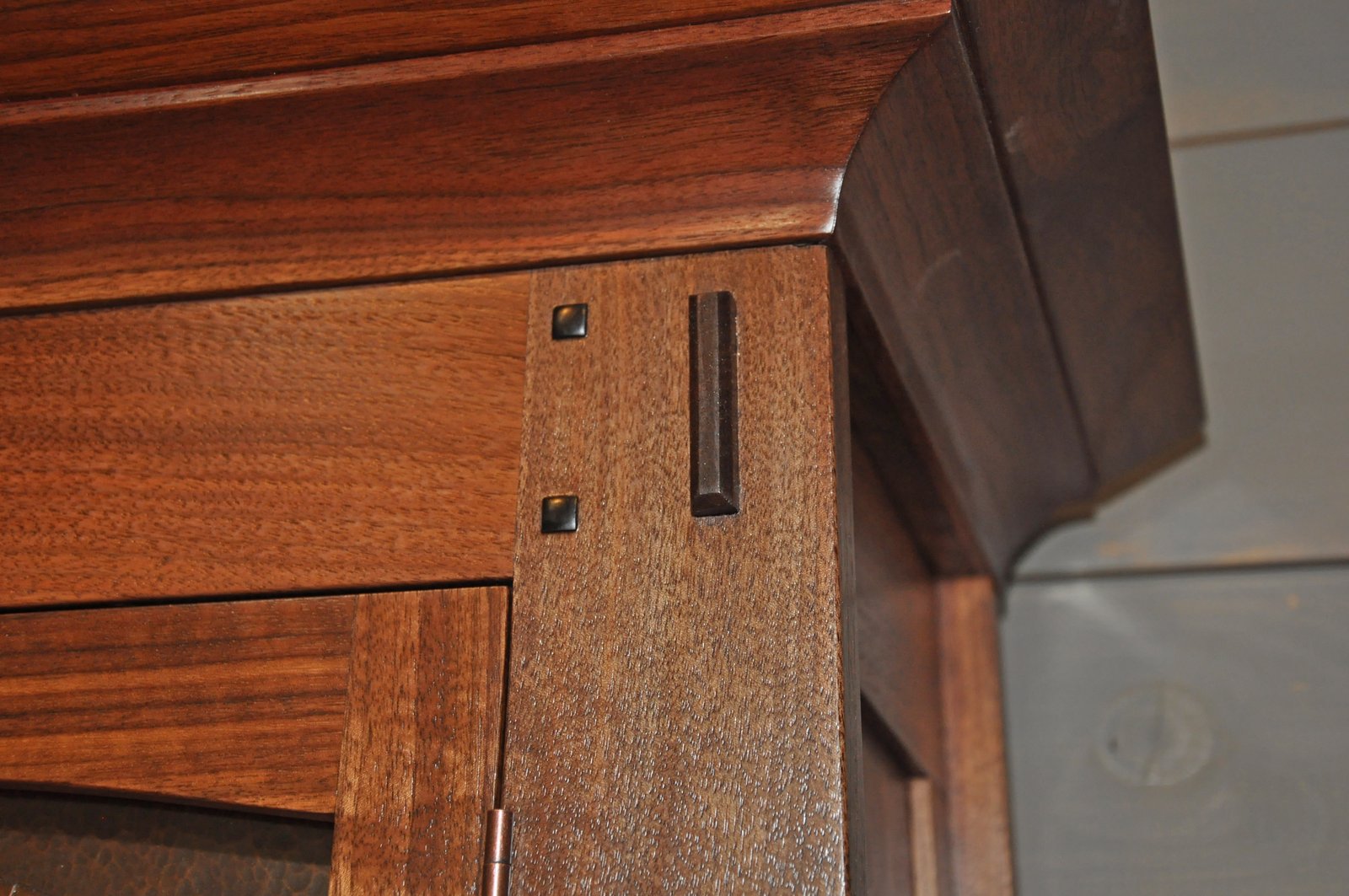 Detail of the walnut grandfather clock